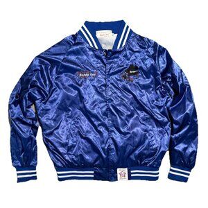 Hidden Characters Puppy Love Blue Satin Baseball Jacket Size Large